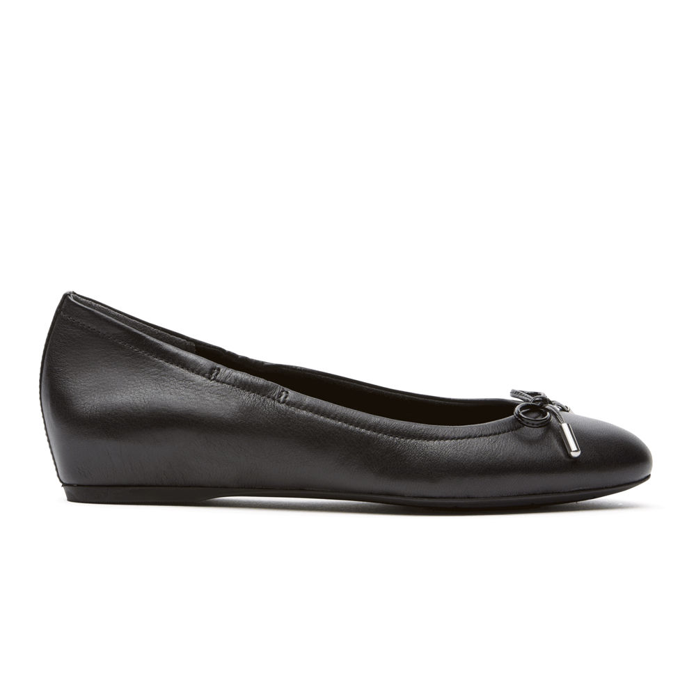 Rockport Flats For Womens Black - Total Motion Hidden Wedge Tied Ballet - AF6480397